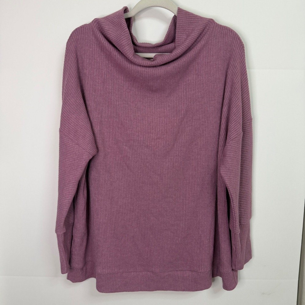 Andree by‎ Unit Womens 1X Mauve Ribbed Cowl Neck Oversized Top NWT Boho Flowy